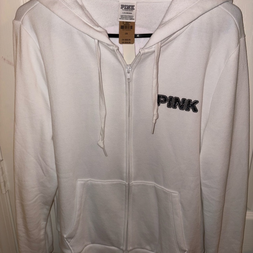 White Zip-Up Hoodie with Logo